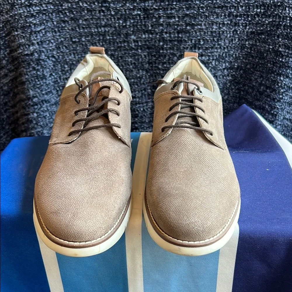 Alfani Taupe Canvas Lace-Up Oxfords